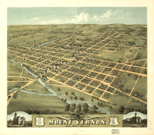 Bird's eye view of the city of Mount Vernon, Knox County, Ohio 1870. Merchants Lith. Co.