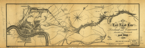 Map of rail road line between Loveland and Cincinnati; Marietta and Cincinnati Rail Road.