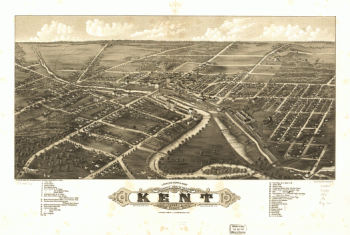 Panoramic view of the city of Kent, Portage County, Ohio 1882.