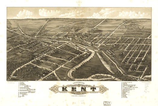 Panoramic view of the city of Kent, Portage County, Ohio 1882.