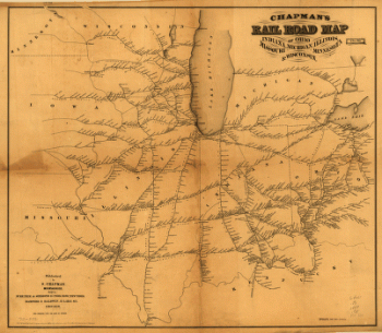 man's rail road map of Ohio, Indiana, Michigan, Illinois, Missouri, Minnesota, & Wisconsin.