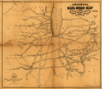 man's rail road map of Ohio, Indiana, Michigan, Illinois, Missouri, Minnesota, & Wisconsin.