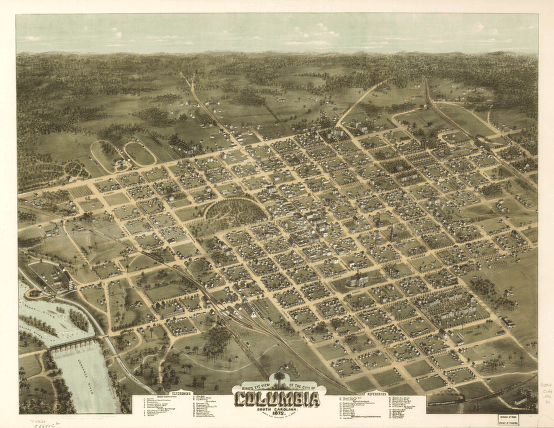 Bird's eye view of the city of Columbia, South Carolina 1872. Drawn and published by C. Drie.