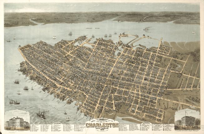 Bird's eye view of the city of Charleston, South Carolina 1872. Drawn and published by C. Drie.