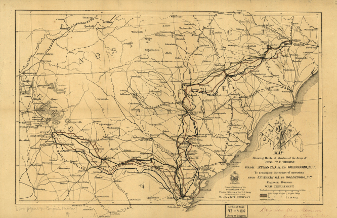 Route of marches of the army of Genl. W. T. Sherman, from Atlanta, Ga. to Goldsboro, N.C. [1861-65]