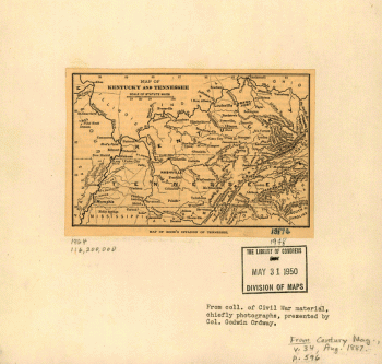 Map of Kentucky and Tennessee.