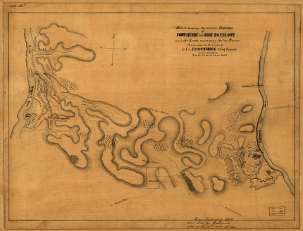 The relative positions of Fort Henry and Fort Donelson : with the roads connecting the two places