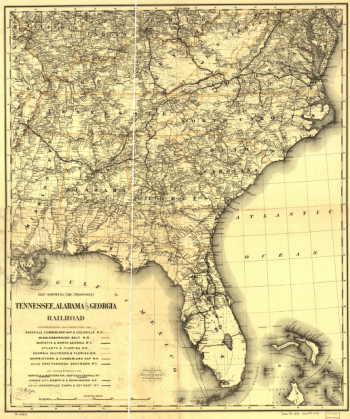 Map showing the proposed Tennessee, Alabama, and Georgia Railroad.