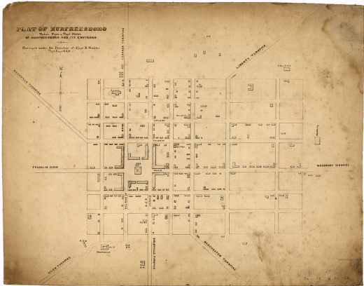 Plat of Murfreesboro. Taken from a top'l. sketch of Murfreesboro and its environs