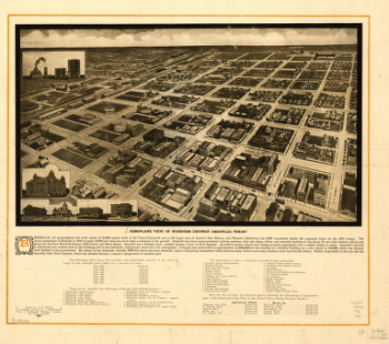Aeroplane view of business district Amarillo, Texas. Drawn by E. E. Motter