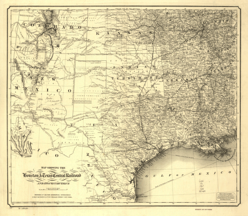 Houston & Texas Central Railroad and its connections, prepared at Colton's Geographic Establishment, N.Y., 1867