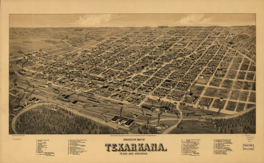 Perspective map of, Texarkana, Texas and Arkansas. Beck & Pauli Lith.