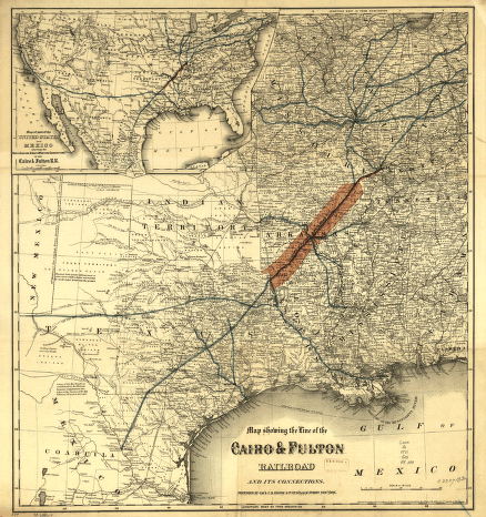 Map showing the line of the Cairo & Fulton Railroad and its connections.