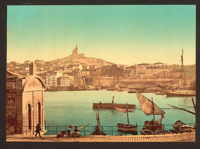 View of Notre Dame de la Garde and harbor, Marseilles, France