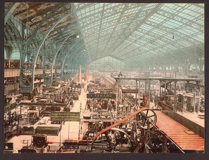 Interior of exhibition building, Exposition Universal, Paris, France