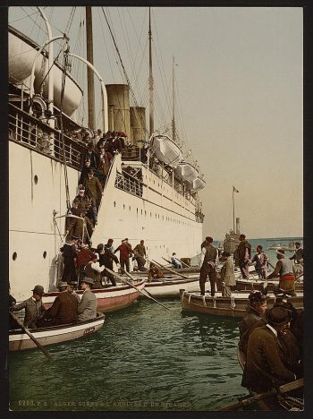 Disembarking from a ship, Algiers, Algeria