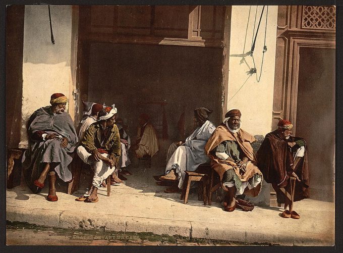Arabs before a cafe, Algiers, Algeria