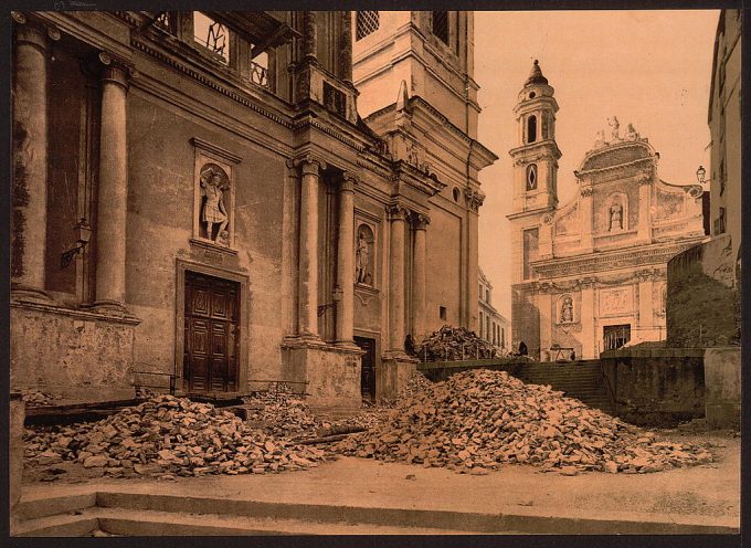 Church and rubble, San Remo, Riviera