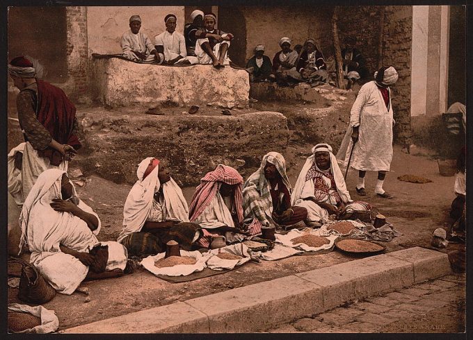Couscous sellers and an Arab cafe, Tunis, Tunisia