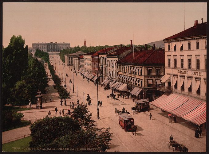 Carl Johans Gade with Slotted (i.e., Slottet?), Christinia, Norway