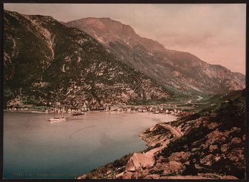 General view from fjord, Odde, Hardanger Fjord, Norway