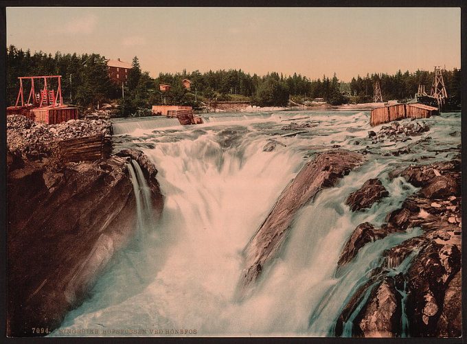 Hofsfossen with Honefos, Ringerike, Norway