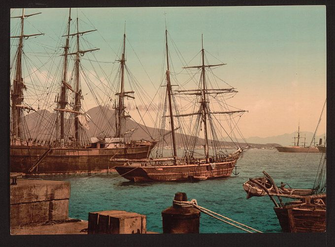 Ships in the harbor, Naples, Italy