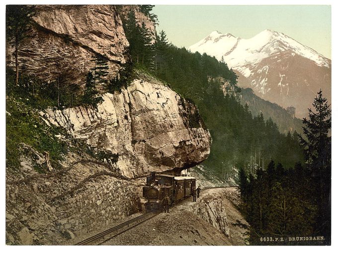 The railway between Passhohe and Meiringen, Brunig, Bernese Oberland, Switzerland