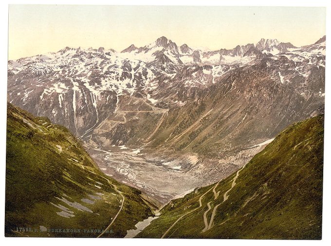 Furka Pass, general view from the Furkahorn, Bernese Oberland, Switzerland