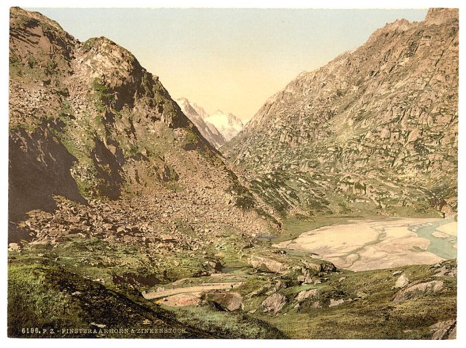 Grimselstrasse, view on Finsteraarhorn and Zinkenstock, Bernese Oberland, Switzerland