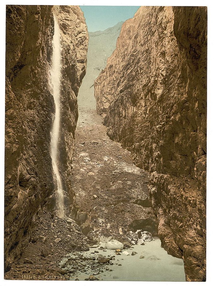 Grindelwald, grotto, II, with waterfall, Bernese Oberland, Switzerland