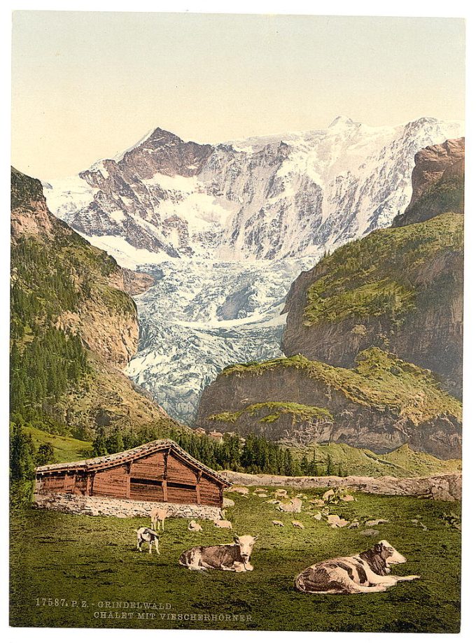 Grindelwald, chalet and Vischerhorn, Bernese Oberland, Switzerland