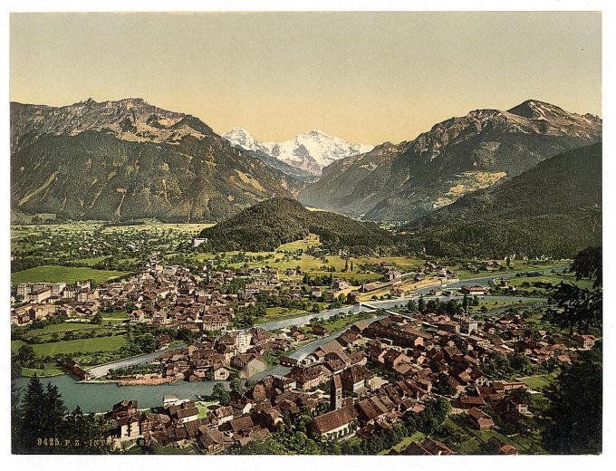 Interlaken, from the Heimwehfluh, towards the Harder, Bernese Oberland, Switzerland