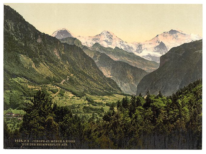 Jungfrau, Monch and Eiger, from Heimwehfluh, Bernese Oberland, Switzerland