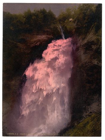 Reichenbach, the Upper Falls, lighted by Bengal lights, Bernese Oberland, Switzerland