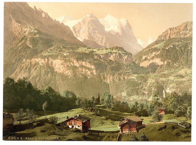 Well and Wetterhorn, Bernese Oberland, Switzerland