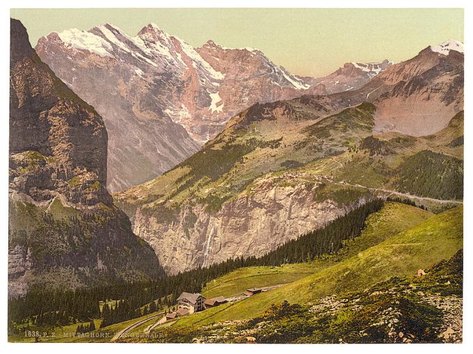 Wengern Alp and Mittaghorn, Gspaltenhorn and Hotel Jungfrau, Bernese Oberland, Switzerland