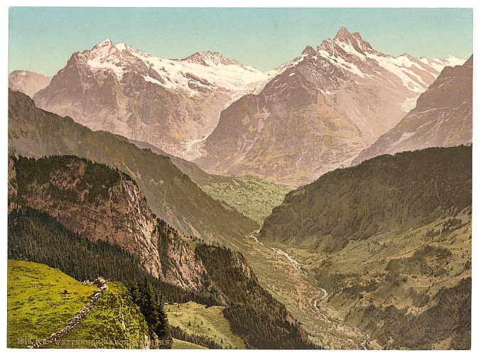 Wetterhorn and Schreckhorn, from Schynige Platte, Bernese Oberland, Switzerland