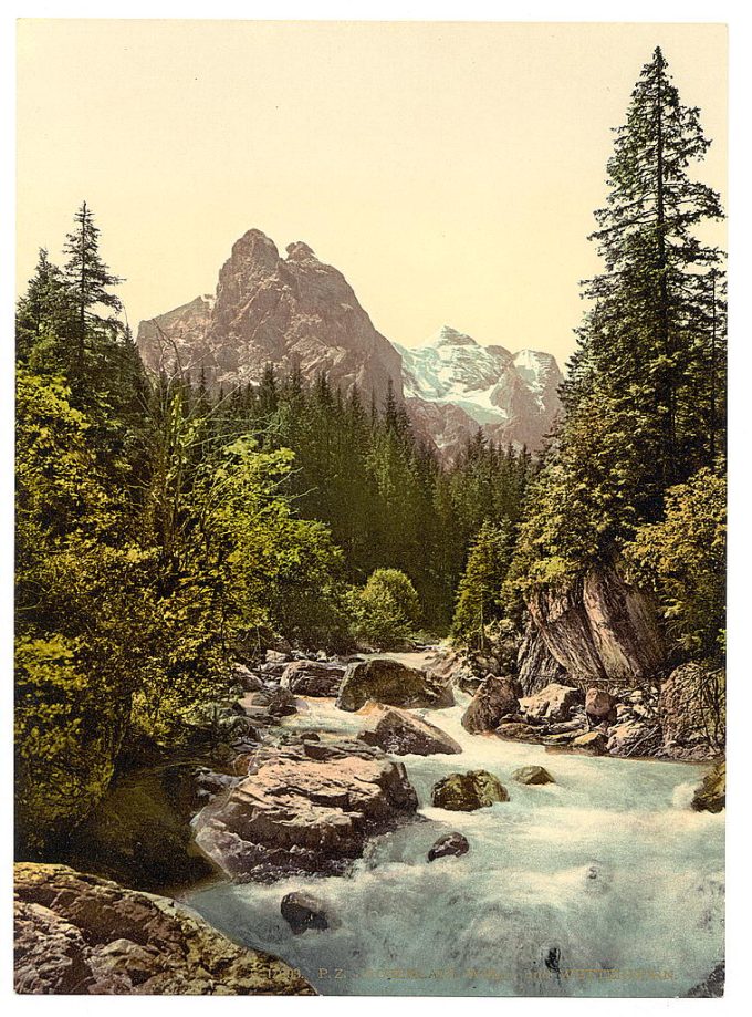 Rosenlaui, well and Wetterhorn, Bernese Oberland, Switzerland