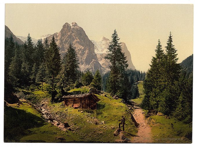 Well and Wetterhorn Mountains, Bernese Oberland, Switzerland