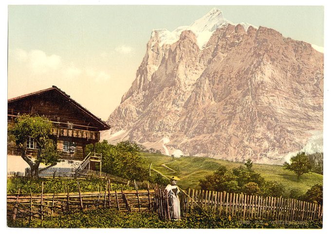 Wetterhorn Mountain and chalet, Bernese Oberland, Switzerland