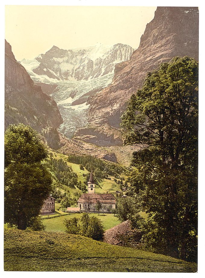 Grindelwald, church and Eiger Mountain, Bernese Oberland, Switzerland