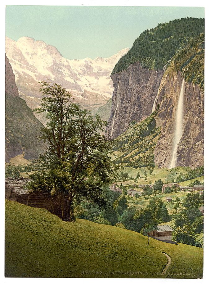 Lauterbrunnen Valley with Staubbach Waterfall, Bernese Oberland, Switzerland