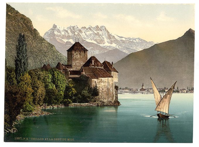 Chillon Castle, and Dent du Midi, Geneva Lake, Switzerland