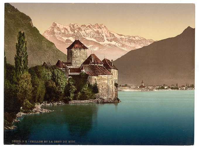 Chillon Castle, and Dent du Midi, Geneva Lake, Switzerland