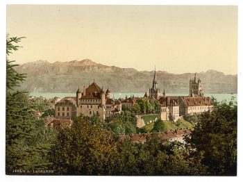 Lausanne, general view, with Savoy Alps, Geneva Lake, Switzerland