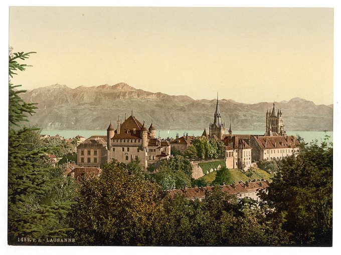Lausanne, general view, with Savoy Alps, Geneva Lake, Switzerland
