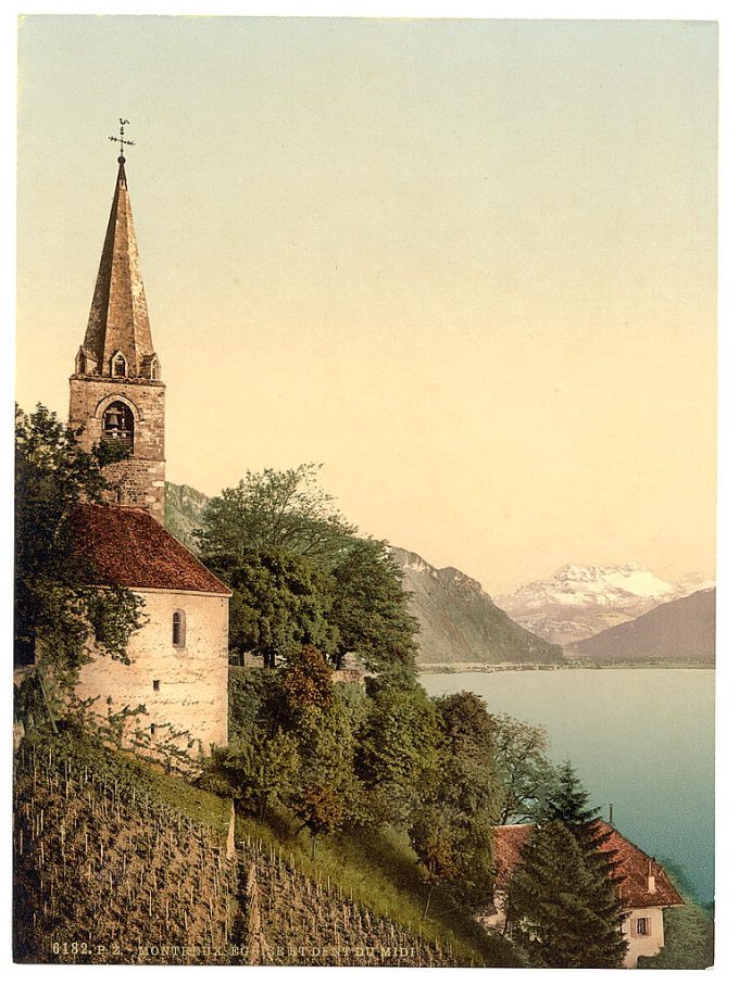 Montreux, the chruch and Dent du Midi, Geneva Lake, Switzerland