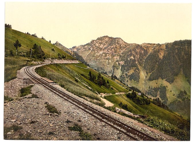 Rochers de Naye Grand Hotel, and railroad, Geneva Lake, Switzerland