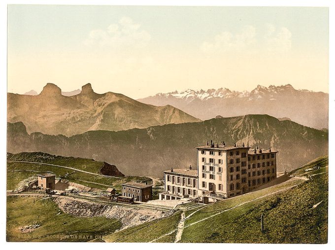 Rochers de Naye Grand Hotel, and railroad, Geneva Lake, Switzerland